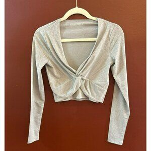Abercrombie & Fitch Womens Shimmery Silver Long Sleeve Twist Front Crop Top Sz S
